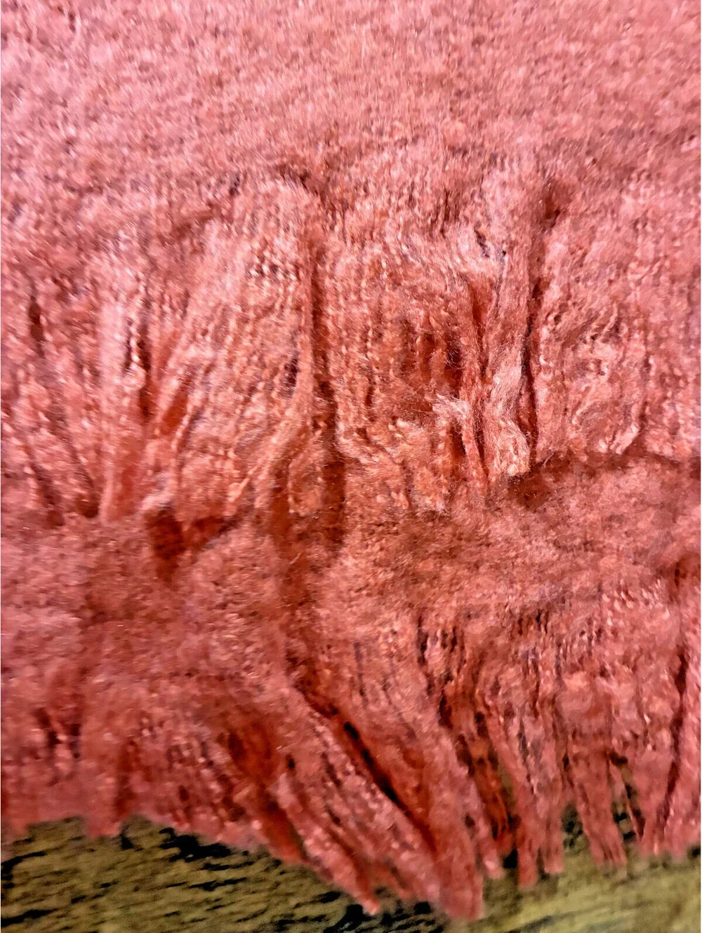 Cynthia Rowley Faux Mohair Fringed Throw Blanket (Coral)
